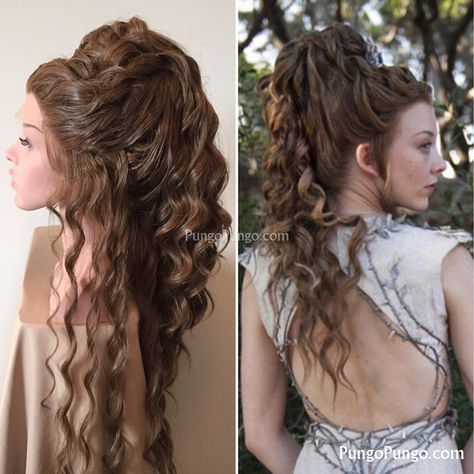 Margaery Tyrell Costume Wig Long Curly Chestnut Brown Wedding Updo... ($350) ❤ liked on Polyvore featuring bath & beauty, grey, hair care and wigs Forest Queen, Medieval Hairstyles, Game Of Thrones Cosplay, Margaery Tyrell, Brown Wedding, Fantasy Hair, Wedding Updo, Costume Wigs, Chestnut Brown