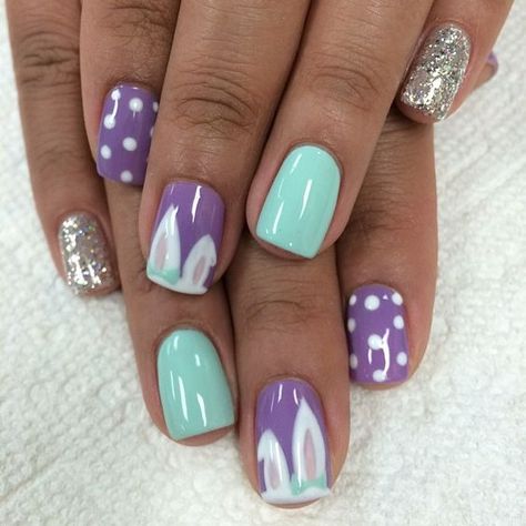 Easter Nails Easy, Easter Nail Art Designs, Nails Easter, Turquoise Nails, Bunny Nails, Easter Nail Designs, Easter Nail, Easter Nail Art, Manicure Gel