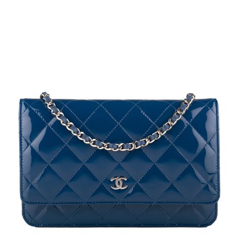 #Chanel Dark Blue Quilted Patent Classic #Wallet On Chain (WOC) #Clutch #Bag Chanel Classic Wallet On Chain, Shades Of Indigo, Chanel Box, Blue Icon, Quilted Wallet, Behati Prinsloo, Blue Wallet, Wallet On Chain, Chain Wallet