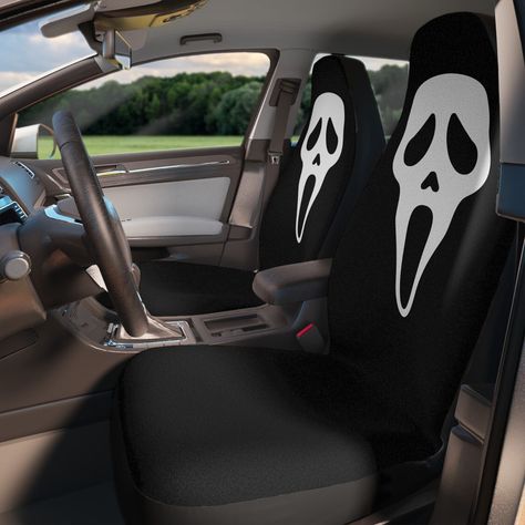 Ghost Face Front Seat Covers - Set of Two - Goth Car Accessories - Gothic Auto | eBay Gothic Bedroom Furniture, Goth Car, Halloween Car Decorations, Cute Horror, Girly Car Accessories, Jeep Wrangler Accessories, Car Deco, Wrangler Accessories, Girly Car