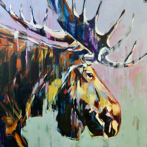 Moose Paintings, Moose Painting, Southwest Colors, Bull Moose, Abstract Animal Art, University Of Alberta, Deer Art, Steel Sculpture, Abstract Animals