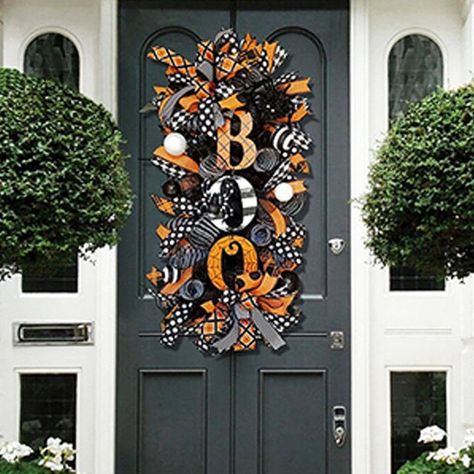 PRICES MAY VARY. 👻【Halloween Wreath】This halloween decor for front door give your home a Halloween touch,and the eye catching door sign will attract and surprise your guests.This hanging sign will make a great addition to your Halloween party, Haunted decor! 👻【High Quality Material】The Halloween Hanging Sign measures 50*20cm/19.68*7.87inch. The Halloween wooden hanging decoration is made of quality , which is sturdy, strong and does not warp or fade, it has a long service life. Exquisite print Halloween Decor For Door, Boo Halloween Sign, Halloween Decorations Wreaths, Boo Sign, Christmas Wreaths & Garlands, Swag Wreath, Wreath Decoration, Halloween Charms, Entrance Decor