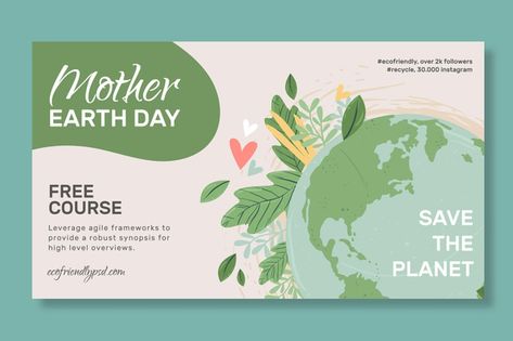 Mother earth day horizontal banner templ... | Free Vector #Freepik #freevector Earth Day Banner, Earth Month, About Mother, Powerpoint Slide Designs, Minimalist Graphic Design, Banner Ads Design, Powerpoint Presentation Design, Water Saving, Web Layout Design