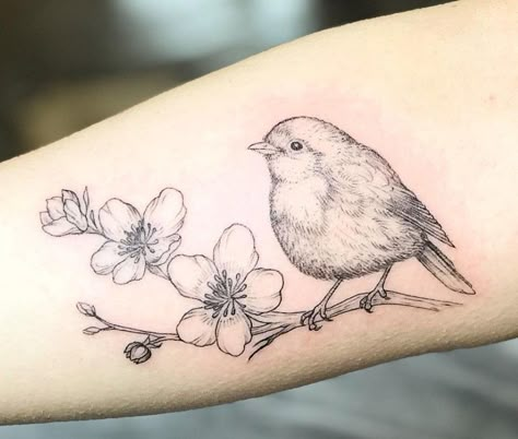 Fine Line Chickadee Tattoo, Wren Bird Tattoo Simple, Robin Line Tattoo, Black And White Robin Tattoo, Momma Bird And Baby Bird Tattoo, Robin And Flower Tattoo, Wren Tattoo Design, Robin Bird Tattoos For Women, Robin Tattoos For Women