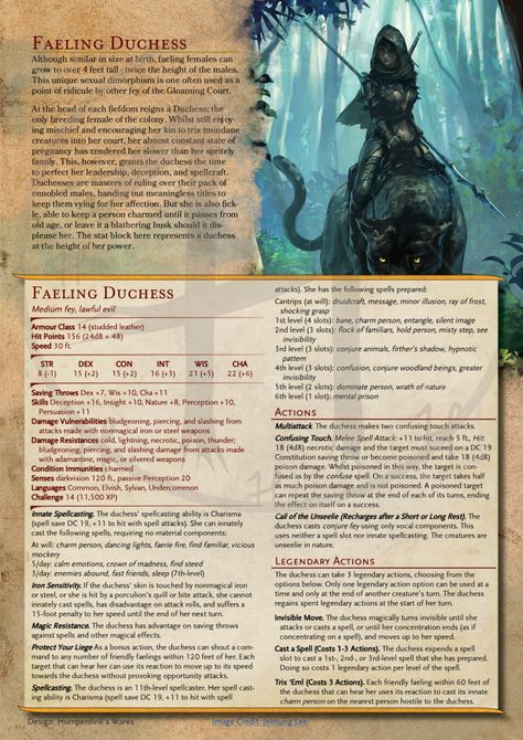 Bossy and wise, the females of the Faelings are larger than the rabble of 'noblemen' over whom they rule. Subterfuge and magic are their weapons of choice. #dnd #5e #monster #pixie #fey . Hag Dnd, Dnd Fey, Dnd Elves, Dnd Stats, Mythical Monsters, Dnd Races, Dungeons And Dragons 5e, Monster Book Of Monsters, Dungeons And Dragons Classes