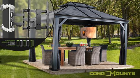 Outdoor Gazebo TV Mount Pergola Metal, Steel Gazebo, Pergola Diy, Aluminum Gazebo, Cheap Pergola, Patio Pergola, Hardtop Gazebo, Metal Pergola, Pergola Design