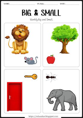 Big and Small Worksheet for Kids | Pre-Math Concepts Evs Worksheet For Playgroup, Big N Small Worksheet, Big And Small Flashcards, Sizes Worksheet Preschool, Concept Worksheets For Preschool, Worksheet For Playgroup Kids, Big And Small Worksheets Kindergarten, Big Small Activities, Big And Small Preschool