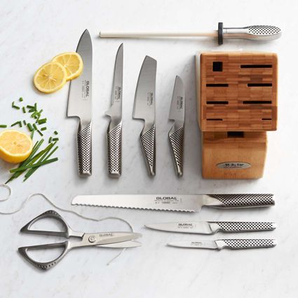 Sur La Table Top 20 Wedding Registry Kitchen Tools | 10 Piece Knife Block Set Kitchen Wedding Registry, Cookware Photography, Top Wedding Registry Items, Global Knives, Karambit Knife, Boning Knife, Knife Block Set, Lace Styles, Knife Set Kitchen