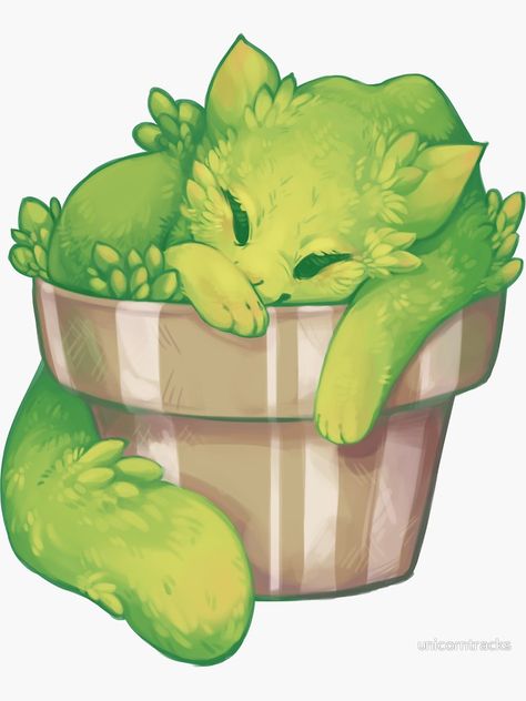 "Cactus Cat" Stickers by unicorntracks | Redbubble Cactus Cat, Cute Fantasy Creatures, Cute Animal Drawings Kawaii, Creature Drawings, Fantasy Creatures Art, Mythical Creatures Art, Dessin Adorable, Creature Concept Art, Cute Little Drawings