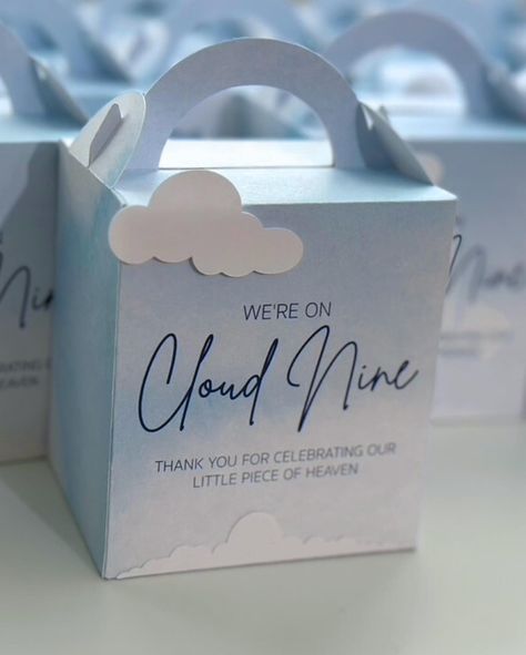 On Cloud Nine favor boxes. Great for a baby shower. #oncloudnine #babyshowerpartyfavors #babyshowers Pregnancy Inspiration, Pregnancy Ideas, On Cloud Nine, Baby Shower Inspiration, Baby Shower Party Favors, Baby Pregnancy, Cloud Nine, Baby Shower Gender Reveal, Favor Boxes