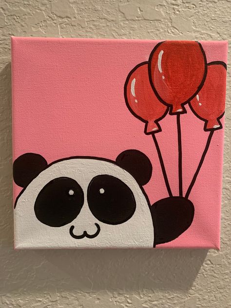 Easy Painting For Kids, Cute Easy Paintings, Mini Toile, Pink Canvas Art, Panda Painting, Kids Canvas Art, Canvas Art Quotes, Christmas Paintings On Canvas, Sketch Portrait