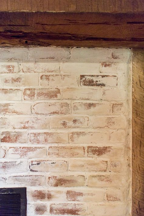 Mortar Wash Brick Fireplace Tutorial & Cottage Flip Update | Jenna Sue Design Blog Mortar Wash Brick Fireplace, Mortar Wash Brick, Wash Brick Fireplace, Brick Fireplace Surround, German Smear Technique, Update Brick Fireplace, Mortar Wash, German Smear Brick, White Wash Brick Fireplace