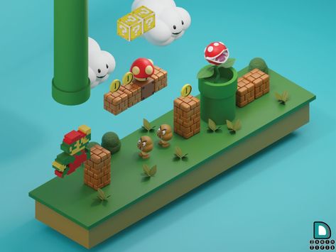 Recreate Super Mario Bros with blender by Dsaintifik on DeviantArt Lego Mario, 3d Scene, Photo Opportunity, Low Poly Games, Feed Insta, Gaming Art, Mario Games, Isometric Art, Game Concept Art