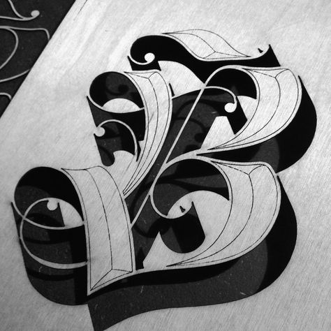 B is for Blackletter on Behance J Gothic Letter, Letter S Calligraphy Design, Blue Ink Tattoo, Cool Fonts Alphabet, Tattoo Lettering Alphabet, Tattoo Fonts Alphabet, Lettering Styles Alphabet, Tattoo Lettering Design, Chicano Lettering