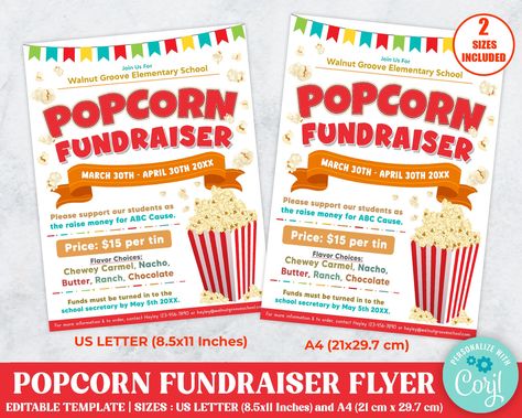 Popcorn Fundraiser, Chocolate School, Food Drive Flyer, Community Fundraiser, Diy Popcorn, Church Fundraisers, Fundraiser Event, School Pto, School Secretary