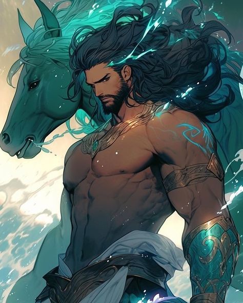 Poseidon Drawing, God Of The Ocean, Poseidon God, Novel Characters, Greek Mythology Art, American Gods, Dark Anime Guys, Concept Art Character, Mythology Art