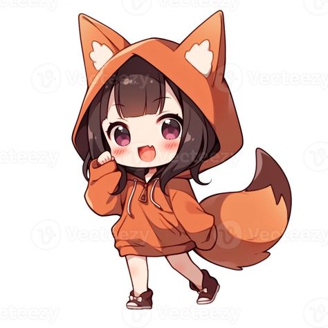 Chibi Drawings Kawaii, Kawaii People, Hoodie Illustration, Kawaii Pictures, People Drawings, Fox Hoodie, Wolf Costume, Bunny Hoodie, Animal Hoodie