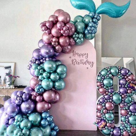 Metallic Mermaid Tail Balloons, Under the Sea Mermaid Balloon Kit, DIY Balloon Garland Kit, Kids Birthday Themed Birthday Balloons Decor by HelloMagnoliaParty on Etsy Mermaid Balloons, Balloons Decor, Balloons Wedding, Ariel Birthday, Sea Mermaid, Balloon Chain, Metallic Balloons, Diy Balloon Decorations, Balloon Kit