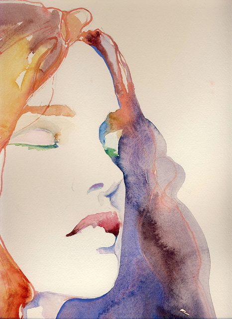 meditate by cate parr Watercolour Fashion Illustration, Cate Parr, Watercolor Portrait Tutorial, Watercolor Face, Fashion Illustration Watercolor, 얼굴 드로잉, Watercolor Fashion, Purple Turquoise, Watercolor Paintings Tutorials