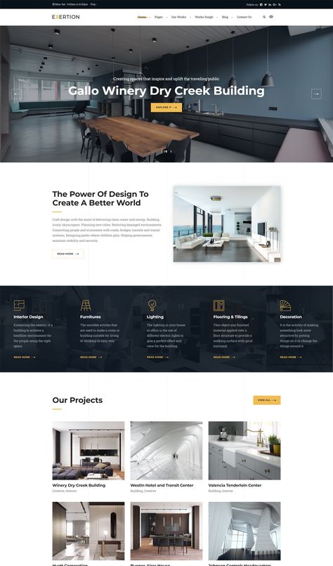 Architecture & Interior WordPress Theme Web Layout Design Website Ideas, Corporate Web Design, Line Theme, Ecommerce Web Design, Interior Design Website, Ui Design Website, Web Design Projects, Shopify Website, Wordpress Theme Design