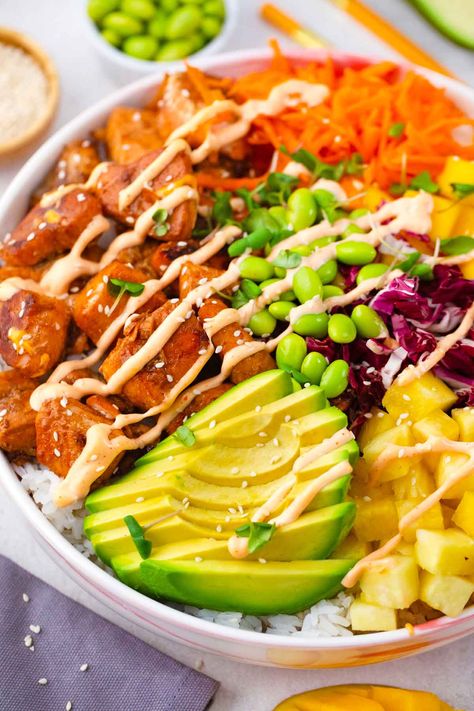 Poke Salad Recipe, Cooked Poke Bowl, Cooked Poke Bowl Recipe, Poke Bowl With Salmon, Poke Bowl Salmon Recipe, Teriyaki Salmon Poke Bowl, Poke Bowls Recipe, Poke Bowl Salmon, Poke Salmon Recipe