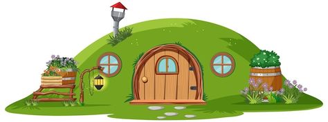 Hobbit house isolated on white backgroun... | Free Vector #Freepik #freevector Background Design Green, Hut Images, Casa Hobbit, Hobbit House, House Vector, Fantasy Art Landscapes, Green Nature, Art Block, Vector Photo