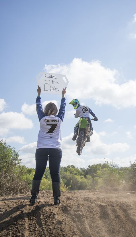 Motocross save the date #motocross #wedding #savethedate #moto Motocross Wedding, Motocross Couple, Dirt Bike Wedding, Bike Wedding, Wedding Announcements Photos, Motocross Love, Bicycle Repair, Bike Repair, Future Wedding Plans