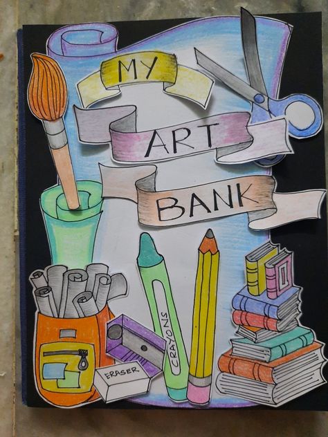 Visual Arts Cover Page, Index Ideas For Drawing File, Art And Craft Cover Page Ideas, Art Project Cover Page Ideas, Art Folder Cover Ideas Student, Acrostic Design Ideas, Book Cover Ideas School, Drawing Book Front Page Ideas, Art File Cover