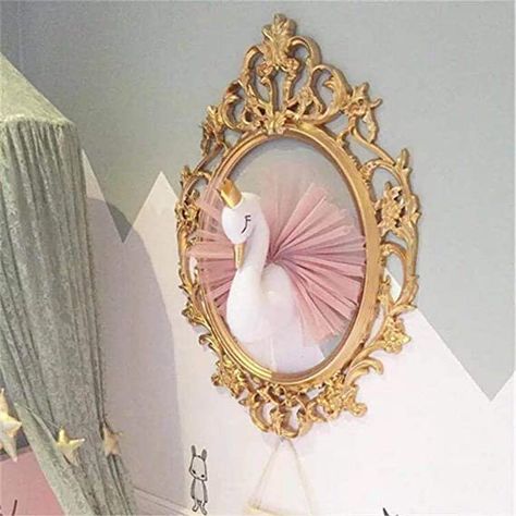 Special swan design with gold crown, cute and lovely Perfect for nursery wall decor and great as gift Swan Wall Art, Animal Head Wall Decor, Animal Head Wall, Princess Nursery, Pink Crown, 3d Wall Decor, Golden Crown, Wall Art Hanging