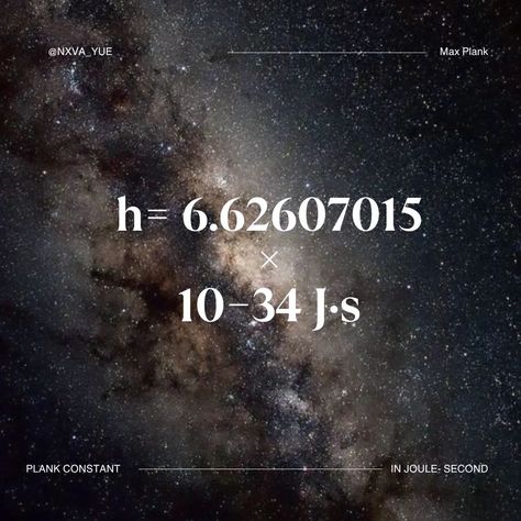 The Plank Constant✨️ The Planck constant, or Planck's constant, denoted by ℎ, is a fundamental physical constant of foundational importance in quantum mechanics: a photon's energy is equal to its frequency multiplied by the Planck constant, and the wavelength of a matter wave equals the Planck constant divided by the associated particle momentum. The constant was postulated by Max Planck in 1900 as a proportionality constant needed to explain experimental black-body radiation. Planck later ... Planck Constant, Max Planck, Quantum Mechanics, Black Body, By Max, Physics, Matter, Energy, Quick Saves