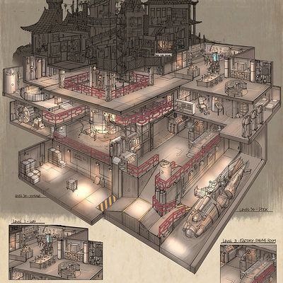 Secret Underground Base Concept Art, Underground Lair Concept Art, Secret Lair Concept Art, Underground Base Concept Art, Asian Castle, Game Map Design, Underground Lair, Feng Zhu, Secret Base