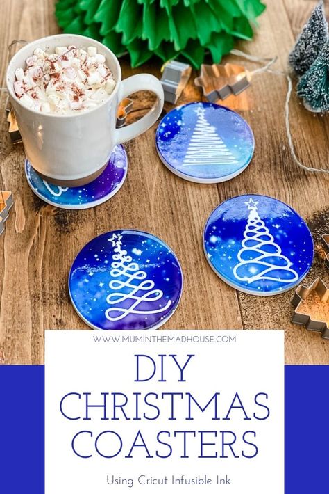 Holiday Coasters Diy, Sublimation Christmas Gift Ideas, Circuit Coasters, Cricut Coaster Ideas, Christmas Resin Coasters, Diy Christmas Coasters, Cricut Binder, Coasters With Cricut, Cricut Coasters