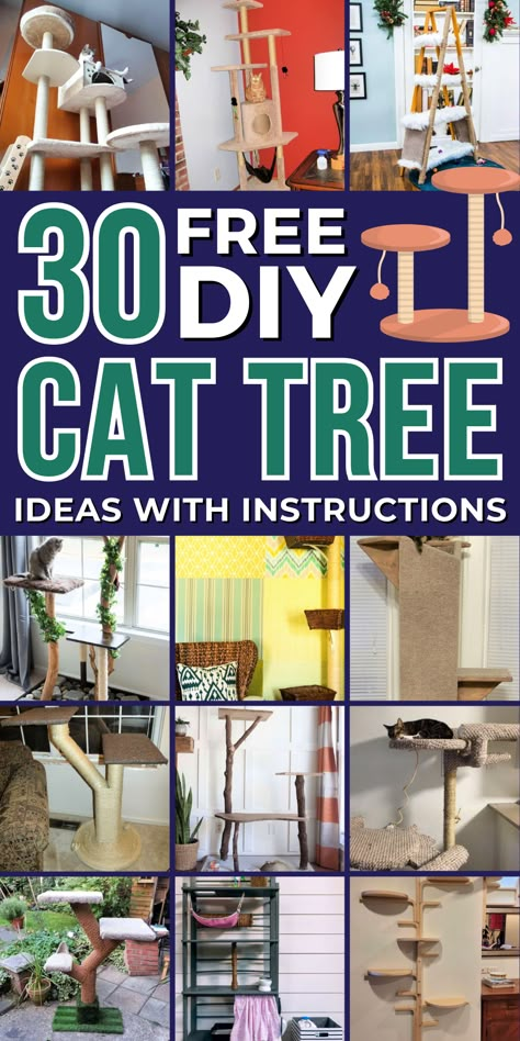 Build your own cat tree with these sturdy and creative projects. Perfect for giving your cat a place to climb and explore. Cat Tree Designs Diy Projects, Diy Corner Cat Tree, Cat Tree Feeding Station, Diy Pallet Cat Tree, How To Make A Cat Tower, Indoor Cat Tree Ideas, Homemade Cat Tower Diy, Cheap Diy Cat Tree, Make Your Own Cat Tree