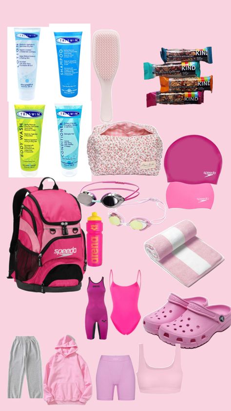 Swim Bag Essentials, Sporty Girl Aesthetic, Swimmers Life, Swim Bag, Swimming Quotes, Swim Meet, Competitive Swimming, Pink Swim, Swimming Bag