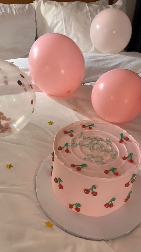 Cherry Birthday Cake Aesthetic, Asthetic Cakes For Girl, Asthetic Cakes Girl, Cherry Bday Cake, Asthetic Birthday Cake Girl, Cherry Themed Cake, Cherry Theme Cake, Pinterest Cakes Aesthetic, Cherry Birthday Theme