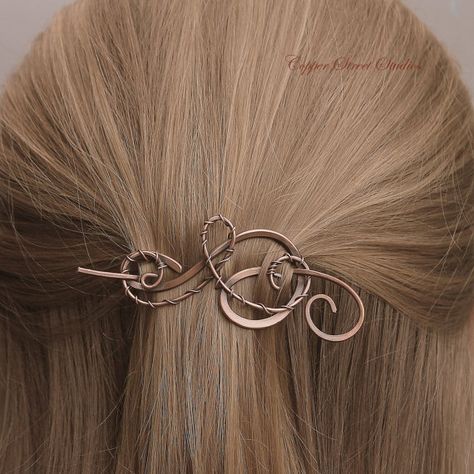 Small Hair Barrette, Shawl Pin, Copper Wire Wrapped Swirls, Hair Stick, Metal Hair Clip, Hair Pin Hair Accessories For Women Gift For Her Bronze Hair, Metal Hair Clip, Horn Pendant Necklace, Beaded Hair Clips, Bijoux Fil Aluminium, Copper Jewelry Handmade, Metal Hair Clips, Handmade Hair Accessories, Metal Hair