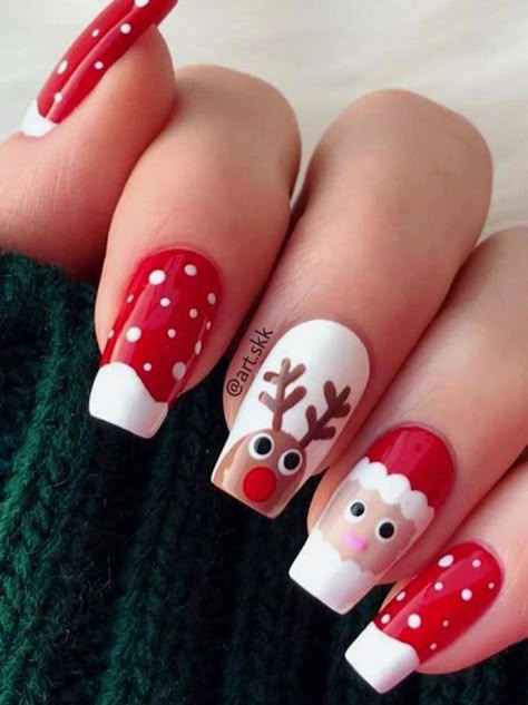 Christmas Nails Art, Santa Nails, Xmas Nail Art, Infinity Nails, Red Christmas Nails, Christmas Gel, Cute Christmas Nails, Christmas Nails Easy, Christmas Gel Nails