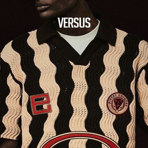 VERSUS on Instagram: "The humble football shirt is no longer just a summer staple but a season-long wardrobe faithful. Temperatures might be dropping but the knitted jersey is keeping things warm. From systemarosa’s vintage longsleeve to Pièces Unique’s chunky monochrome tee. Knitted is keeping the people fitted, and these brands are doing it best." Long Wardrobe, Merch Design, Summer Tee, Summer Staples, Football Shirt, Football Shirts, Football, Wardrobe, Long Sleeve