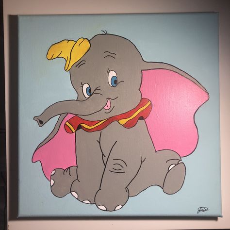 Dumbo Painting Easy, Dumbo Painting, Baby Art Ideas, Disney Canvas Art, Kids Canvas Art, Disney Canvas, String Art Diy, Cute Canvas Paintings, Kids Canvas