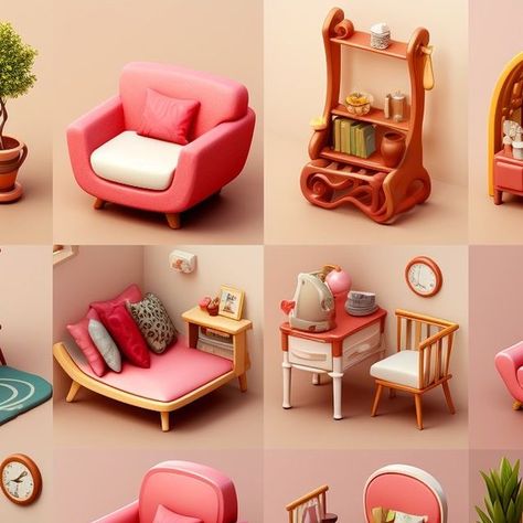 Blender Furniture, Pink Furniture, 3d Furniture, Concept Art World, 3d Artwork, Missing Piece, Blender 3d, 3d Artist, 3d Modeling