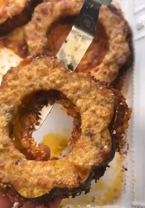 Squash Rings Recipe, Crispy Parm Acorn Squash Rings, Crispy Acorn Squash Fries, Parmesan Crusted Acorn Squash, Parmesan Acorn Squash Rings, Acorn Squash Fries, Acorn Squash Bread, Parmesan Acorn Squash, Acorn Squash Rings