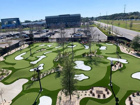 Our mini golf course installation at TopGolf in Jacksonville, FL⛳️ SYNLawn custom putting greens provide unique features such as: ⛳️ Replicates a realistic putt with a very true ball roll and ball bounce ⛳️ Ability to install LED cup lights, sand traps, custom flags, tee boxes and more ⛳️ Made in the USA with the most natural looking and performing synthetic turf Contact us today to schedule a free consultation! Mini Golf Course Design, Putt Putt Course, Golf Course Design, Palm Springs Resorts, Mini Putt, Landscape Architecture Plan, Mini Golf Course, Miniature Golf, Synthetic Turf