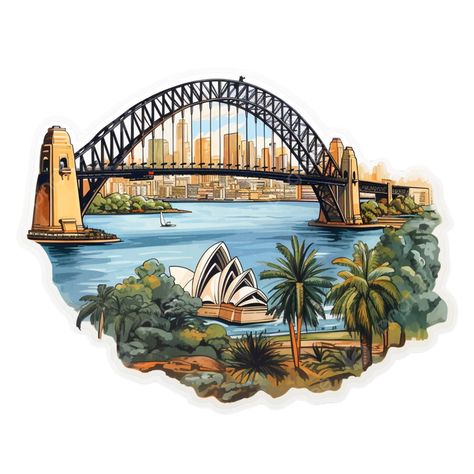 beautiful the sydney harbour bridge australia sticker australia sticker wonders png Sydney Australia Illustration, Sydney Harbour Bridge Drawing, Australia Stickers Aesthetic, Sydney Illustration, Australia Stickers, Bridge Clipart, Australia Illustration, Sydney Bridge, Australia Drawing