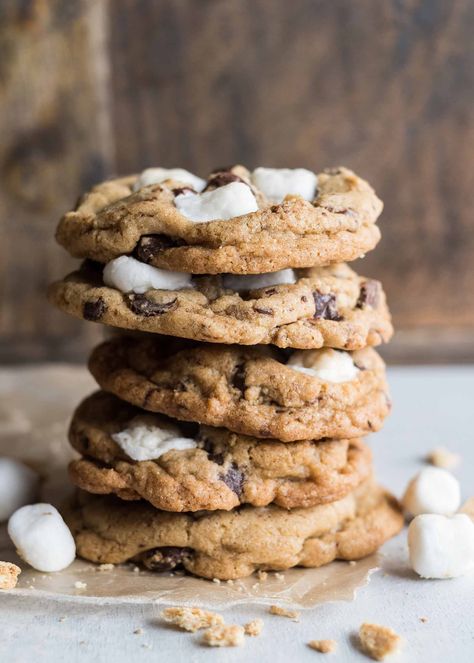 Cookies Smores, Chocolate Chips And Marshmallows, Chocolate Chip Marshmallow, Chocolate Chip Marshmallow Cookies, Cookies With Chocolate Chips, S Mores Cookies, Cookies With Chocolate, Cookie Base, Marshmallow Cookies