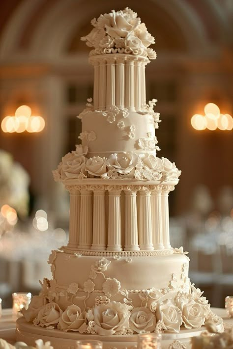 29 Traditional Wedding Cakes Ideas Beautiful Buttercream Cake Designs, Traditional Wedding Cake Designs, Greek Wedding Cake, Traditional Wedding Cake Ideas, Fantasy Wedding Cake, Vintage Wedding Cake Ideas, Victorian Wedding Cakes, Building Cake, Vintage Romance Wedding