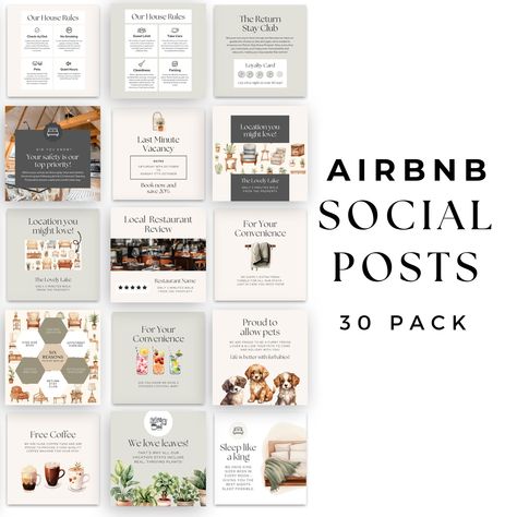 Are you looking to attract more guests to your Airbnb property?  Our Instagram Post for Airbnb package offers eye-catching Canva templates specifically designed for vacation rentals and short-term rentals.  Elevate your Airbnb social media presence with professional and engaging posts that showcase your property.  Whether you're an Airbnb host or manage properties on Vrbo, our real estate templates make creating social media posts a breeze.  Stand out in the competitive rental market with our Ai Airbnb Social Media Posts, Airbnb Social Media, Airbnb Property, Engaging Posts, Photo Social Media, Publication Instagram, Real Estate Templates, Airbnb Host, Short Term Rental