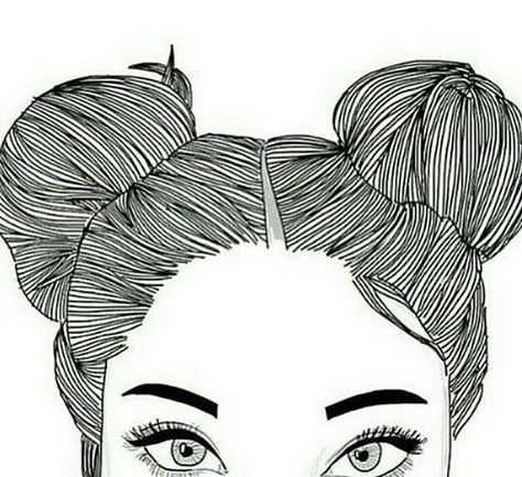 Buns Drawing, Tumblr Outline, Hipster Drawing, Tumblr Sketches, Girl Outlines, Tumblr Drawings, Outline Drawings, Black And White Drawing, Girl Sketch