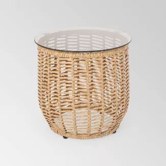 Modern Balcony Furniture, Decor Makeover, Patio Accent Table, Wicker Side Table, Modern Balcony, Patio Side Table, Tempered Glass Table Top, Comfortable Space, Wicker Table