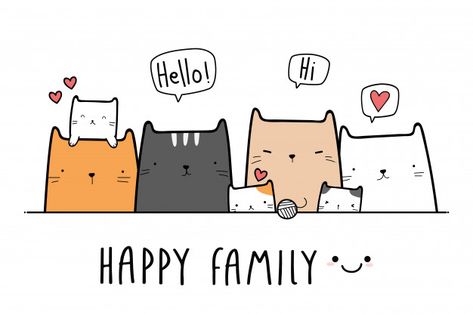 Cute cat kitten family cartoon doodle banner Vector | Premium Download Doodle Banner, Cartoon Doodle, Cat Doodle, Family Drawing, Family Cartoon, Cat Family, Kawaii Doodles, Simple Doodles, Cat Illustration