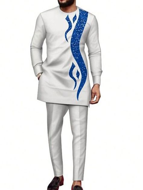 Kaftan Men's Suit Embroidered Top Trousers African  Casual Traditional Cloth 2 Pieces Suit Wedding Dress Fashionable Men's Suit Light Grey     Colorblock,Graphic,Textured Pattern  Slight Stretch All Men Traditional & Cultural Wear, size features are:Bust: ,Length: ,Sleeve Length: Men Kaftan Designs, Suit Wedding Dress, Native Outfits, Cultural Wear, Latest African Wear For Men, African Wear For Men, Nigerian Men Fashion, African Wear Styles For Men, African Dresses Men